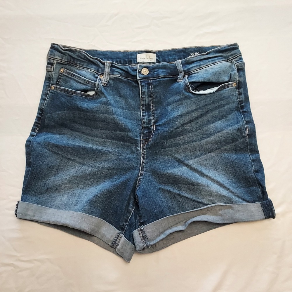 Nicole Miller New York Soho High Rise Denim Shorts 16 Dark Wash Blue Cuffed